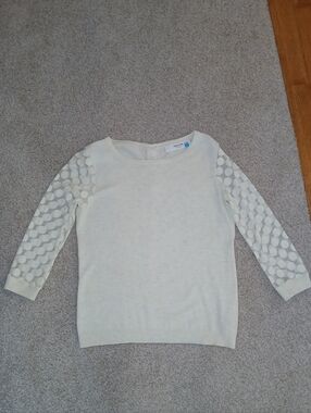 Sparrow Cream Cotton Cashmere Blend Knit Top Polka Dot Sleeves Size M